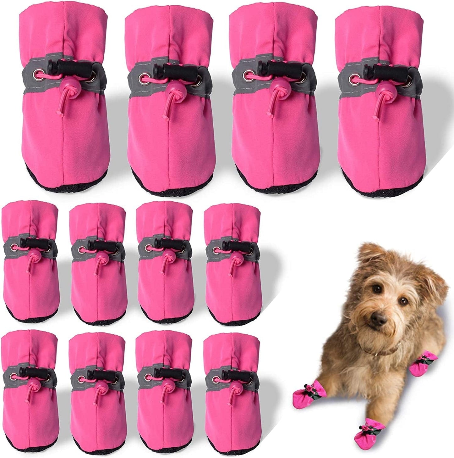 TEOZZO Dog Boots & Paw Protector, Anti-Slip Sole Winter Snow Dog Booties with Reflective Straps Dog Shoes for Small Medium Dogs 4PCS Pink 3 Animals & Pet Supplies > Pet Supplies > Dog Supplies > Dog Apparel TEOZZO Z-Pink-12 Pcs Size 6: 1.96"(Width)