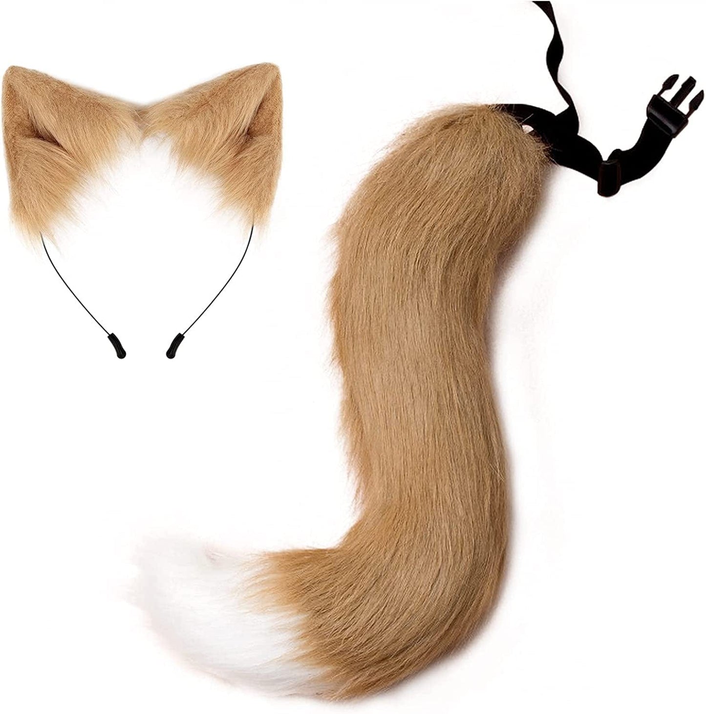 Upwalker Faux Fur Dog Ears Headband Furry Cosplay Fox Tail Halloween Costumes for Adult Animals & Pet Supplies > Pet Supplies > Dog Supplies > Dog Apparel UPWalker Khaki Medium