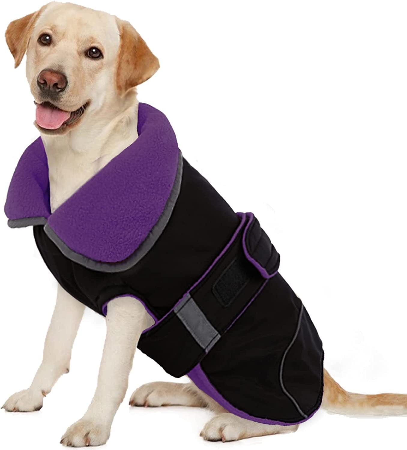 Waterproof Reversible Warm Fleece Lining Dog Winter Jacket Cold Weather Vest Clothes Coats for Small Medium Large Dogs, Adjustable Padded Thick Dog Apparel with Reflective Stripe for Outdoor Hiking Animals & Pet Supplies > Pet Supplies > Dog Supplies > Dog Apparel Yagamii Purple Large
