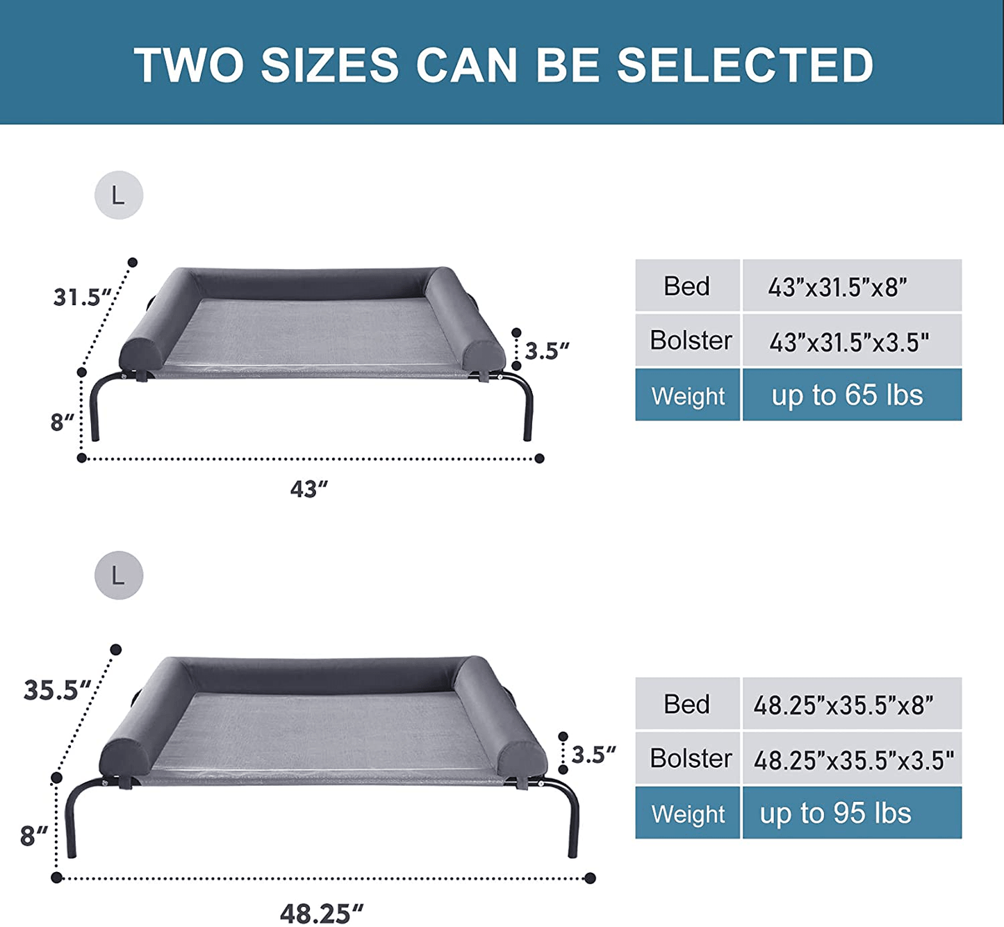 Western Home Elevated Dog Bed Cot with Bolster , Raised Outdoor Dog Bed for Large Dogs, Slightly Chew Proof Cooling Washable Pet Cot with Breathable Mesh, Skid-Resistant Feet, Grey Animals & Pet Supplies > Pet Supplies > Dog Supplies > Dog Beds WESTERN HOME WH