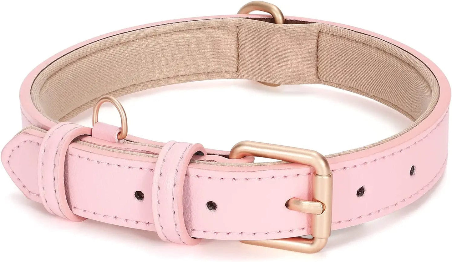 WHIPPY Airtag Leather Dog Collar GPS Tracker Air Tag Puppy Collar Adjustable Soft Leather Padded Dog Collar with Airtag Holder Case for Small Medium Large Dog Pet Backpack,Pink,M Electronics > GPS Accessories > GPS Cases WHIPPY A-pink S:Neck 13"-17",Width 0.78" 