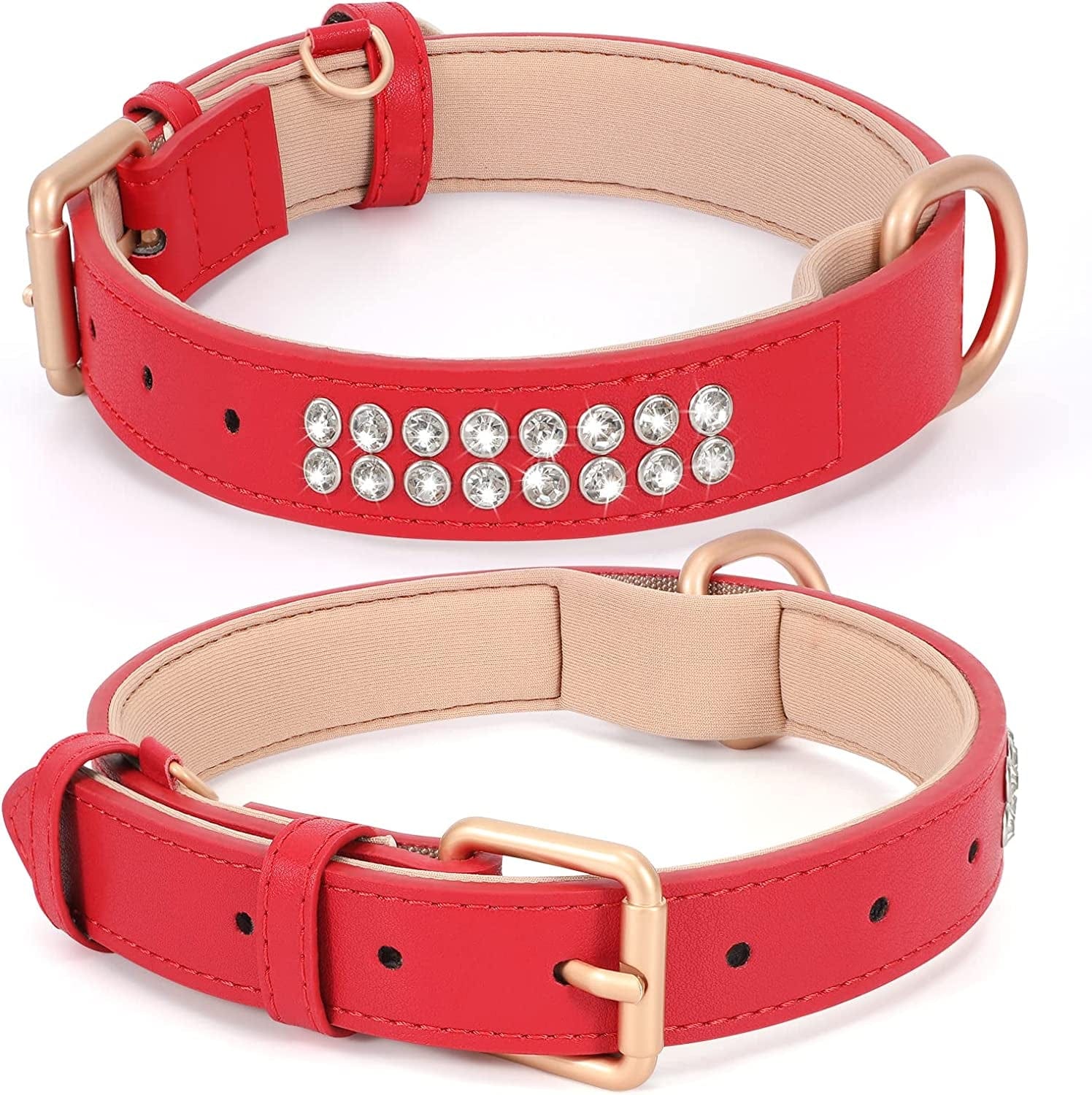 WHIPPY Airtag Leather Dog Collar GPS Tracker Air Tag Puppy Collar Adjustable Soft Leather Padded Dog Collar with Airtag Holder Case for Small Medium Large Dog Pet Backpack,Pink,M Electronics > GPS Accessories > GPS Cases WHIPPY G-red collar diamond XS:Neck 9"-13",Width 0.6" 