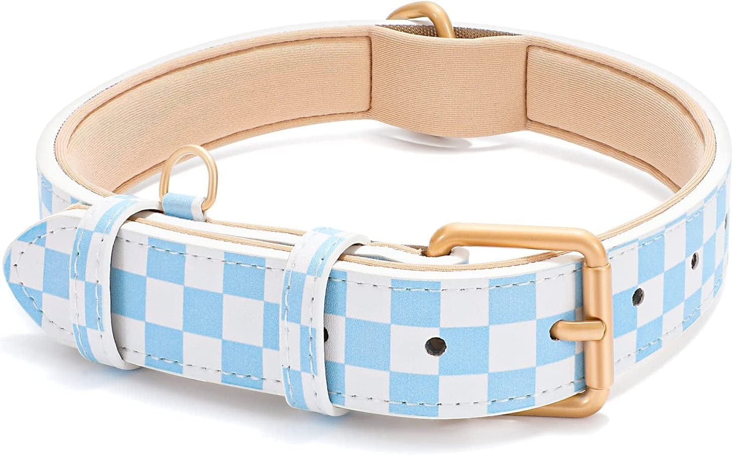 WHIPPY Airtag Leather Dog Collar GPS Tracker Air Tag Puppy Collar Adjustable Soft Leather Padded Dog Collar with Airtag Holder Case for Small Medium Large Dog Pet Backpack,Pink,M Electronics > GPS Accessories > GPS Cases WHIPPY H-blue/white square L:Neck 20"-23",Width1.18" 