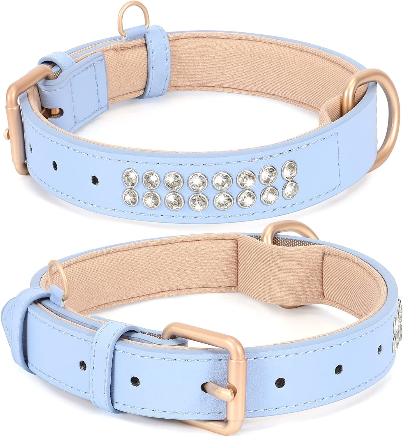 WHIPPY Airtag Leather Dog Collar GPS Tracker Air Tag Puppy Collar Adjustable Soft Leather Padded Dog Collar with Airtag Holder Case for Small Medium Large Dog Pet Backpack,Pink,M Electronics > GPS Accessories > GPS Cases WHIPPY G-blue collar diamond S:Neck 13"-17",Width 0.78" 