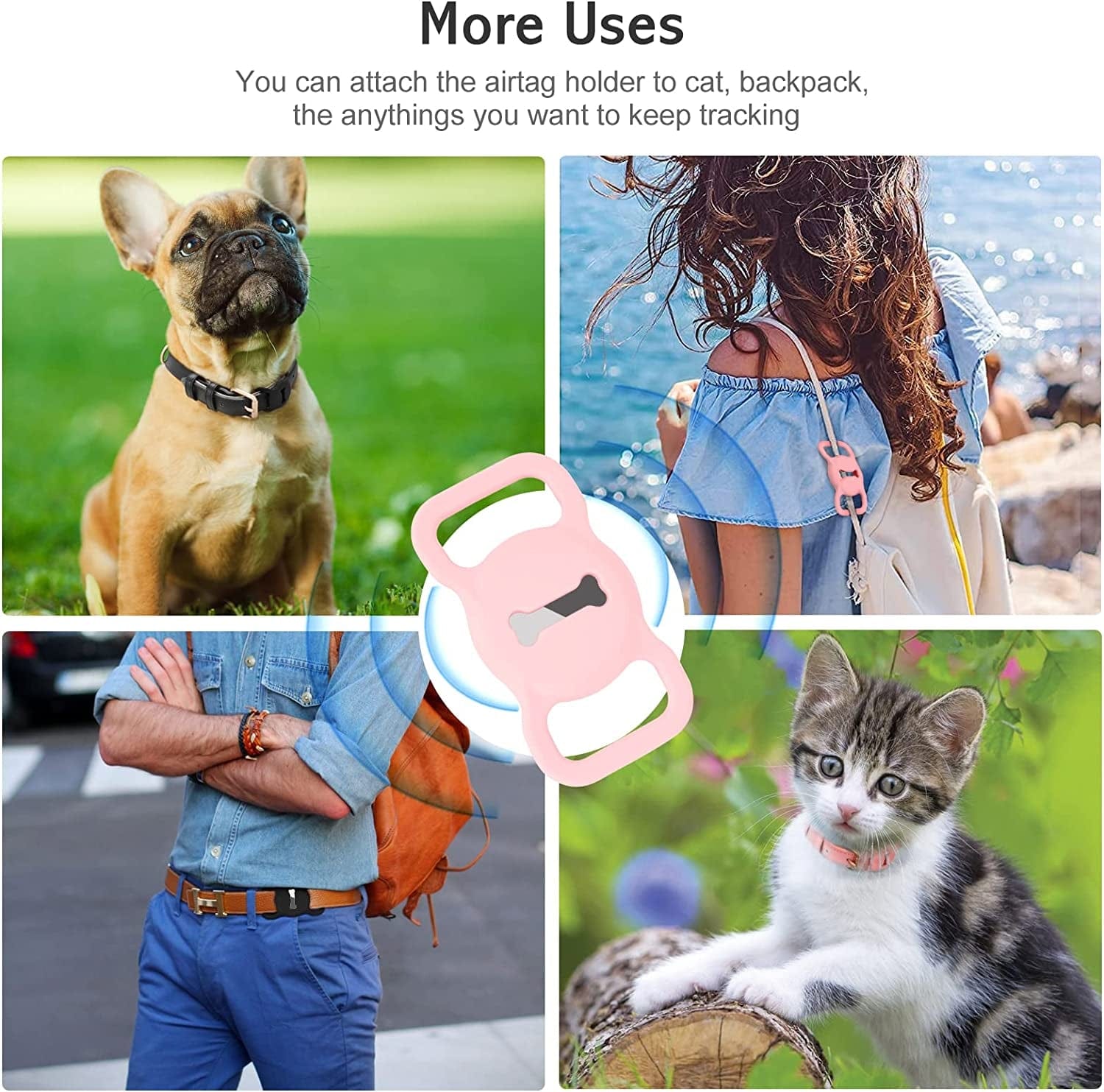 WHIPPY Airtag Leather Dog Collar GPS Tracker Air Tag Puppy Collar Adjustable Soft Leather Padded Dog Collar with Airtag Holder Case for Small Medium Large Dog Pet Backpack,Pink,M Electronics > GPS Accessories > GPS Cases WHIPPY   