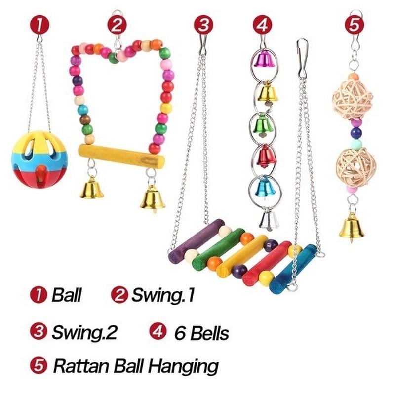 Willstar 5Pcs/Set Parrot Toy Bird Cage Bell String Swing Hammock Parrot Chew Toy Animals & Pet Supplies > Pet Supplies > Bird Supplies > Bird Toys Willstar 5pcs multicolor 