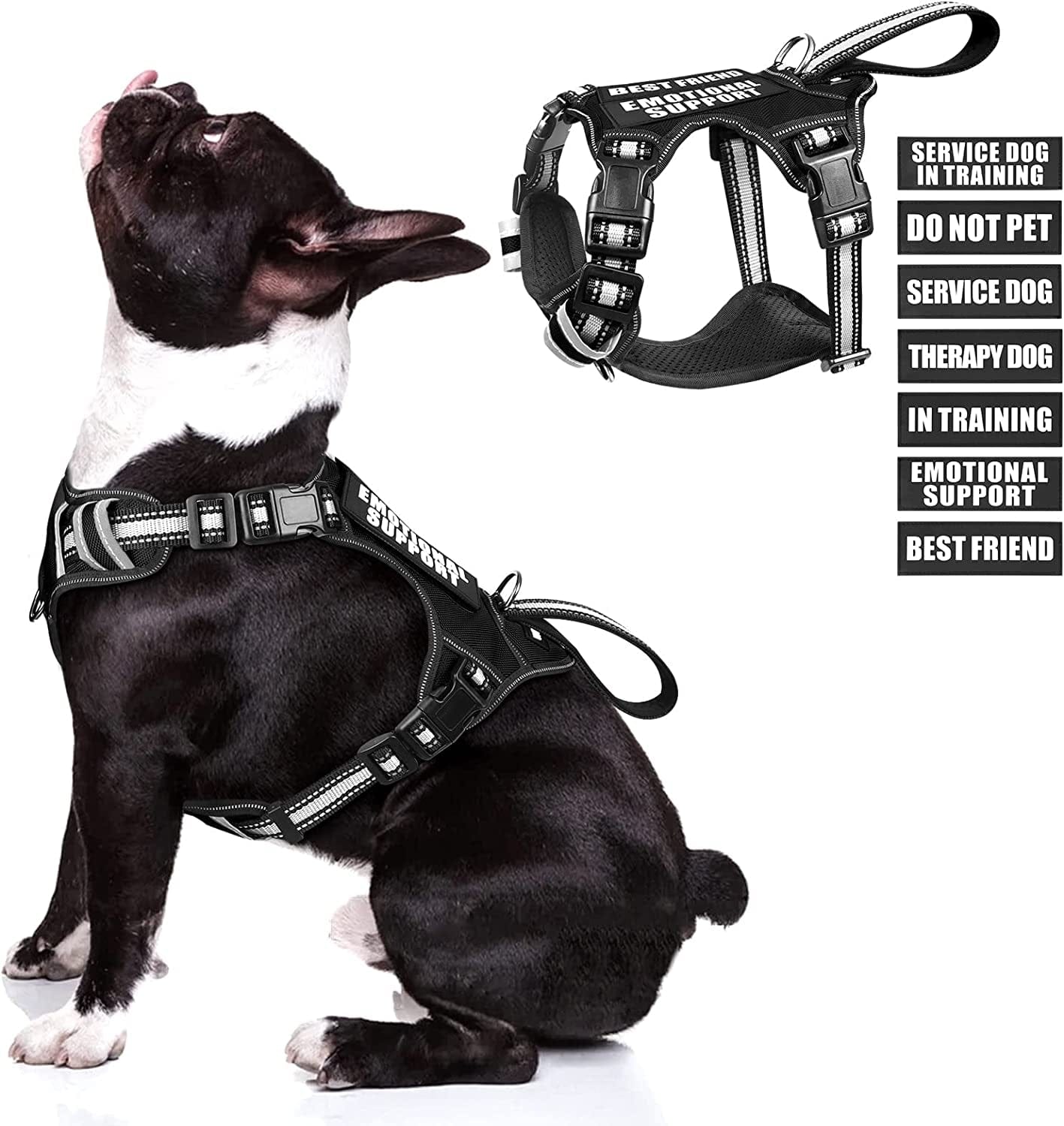 WINSEE Service Dog Vest No Pull Dog Harness with 7 Dog Patches, Reflective Pet Harness with Durable Soft Padded Handle for Training Small, Medium, Large, and Extra-Large Dogs (Large, Red) Animals & Pet Supplies > Pet Supplies > Dog Supplies > Dog Apparel WINSEE Black Medium 