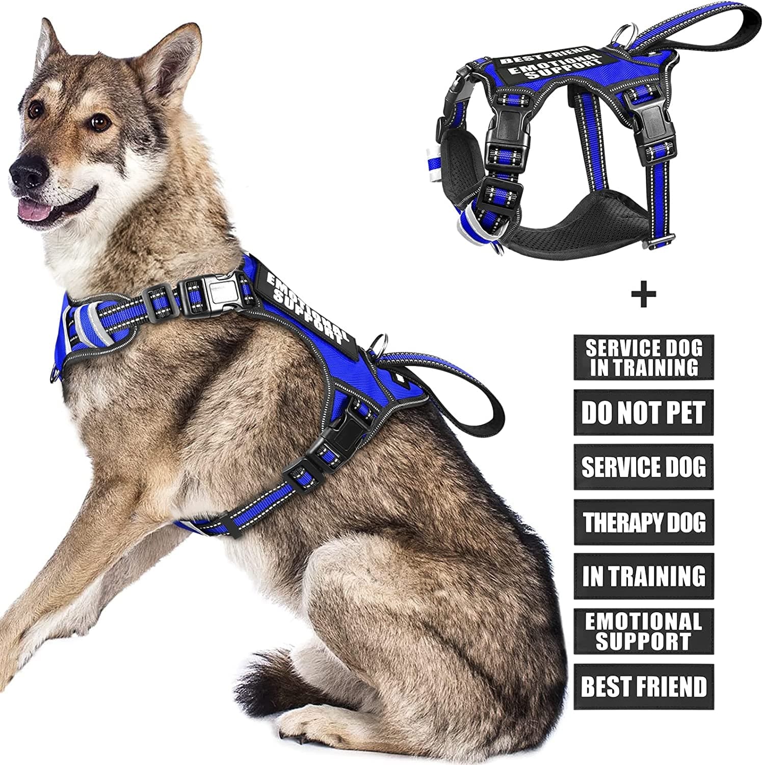 WINSEE Service Dog Vest No Pull Dog Harness with 7 Dog Patches, Reflective Pet Harness with Durable Soft Padded Handle for Training Small, Medium, Large, and Extra-Large Dogs (Large, Red) Animals & Pet Supplies > Pet Supplies > Dog Supplies > Dog Apparel WINSEE Dark Blue X-Large 