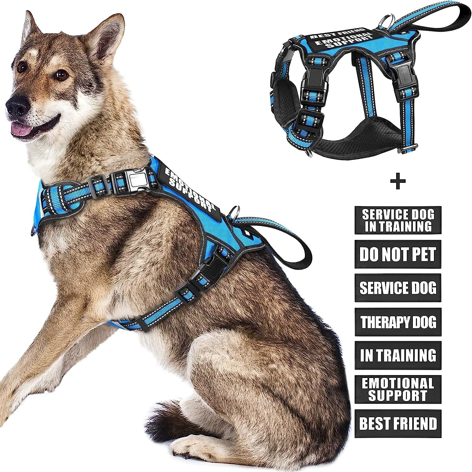 WINSEE Service Dog Vest No Pull Dog Harness with 7 Dog Patches, Reflective Pet Harness with Durable Soft Padded Handle for Training Small, Medium, Large, and Extra-Large Dogs (Large, Red) Animals & Pet Supplies > Pet Supplies > Dog Supplies > Dog Apparel WINSEE Blue X-Large 