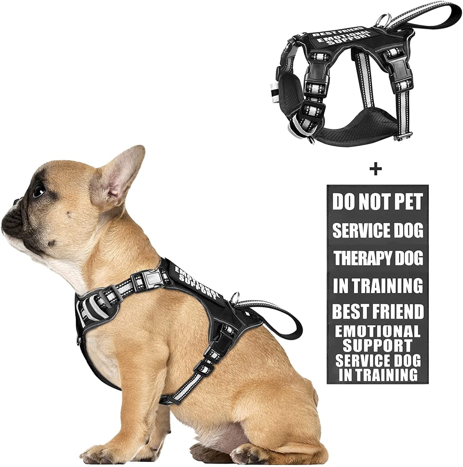 WINSEE Service Dog Vest No Pull Dog Harness with 7 Dog Patches, Reflective Pet Harness with Durable Soft Padded Handle for Training Small, Medium, Large, and Extra-Large Dogs (Large, Red) Animals & Pet Supplies > Pet Supplies > Dog Supplies > Dog Apparel WINSEE Black Small 