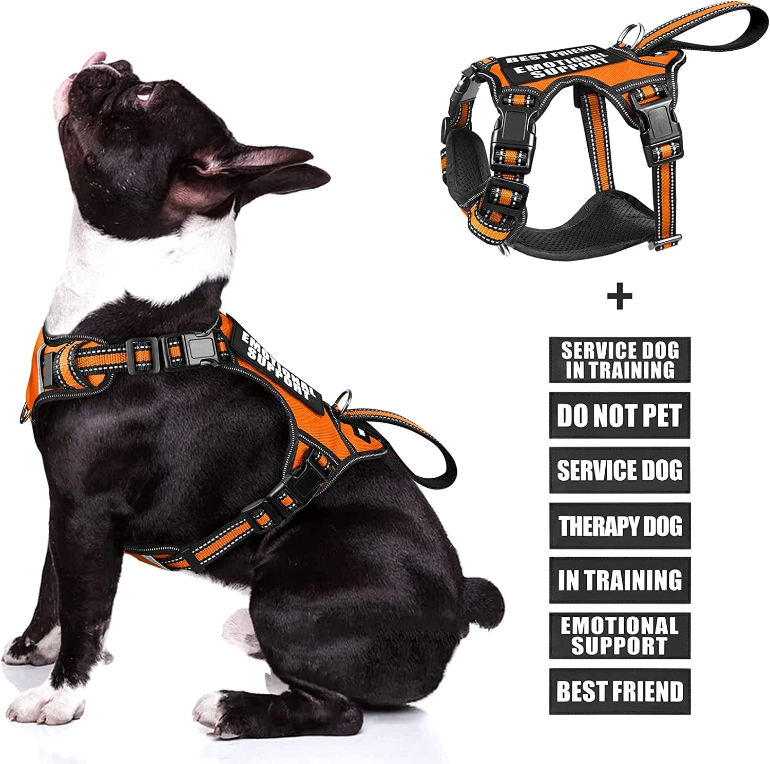 WINSEE Service Dog Vest No Pull Dog Harness with 7 Dog Patches, Reflective Pet Harness with Durable Soft Padded Handle for Training Small, Medium, Large, and Extra-Large Dogs (Large, Red) Animals & Pet Supplies > Pet Supplies > Dog Supplies > Dog Apparel WINSEE Orange Medium 
