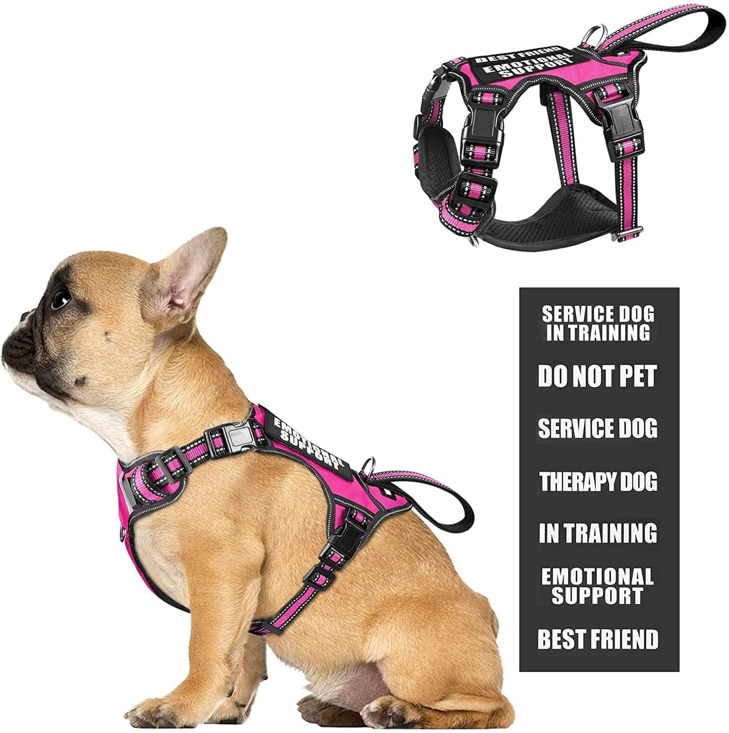 WINSEE Service Dog Vest No Pull Dog Harness with 7 Dog Patches, Reflective Pet Harness with Durable Soft Padded Handle for Training Small, Medium, Large, and Extra-Large Dogs (Large, Red) Animals & Pet Supplies > Pet Supplies > Dog Supplies > Dog Apparel WINSEE Rose Pink Small 