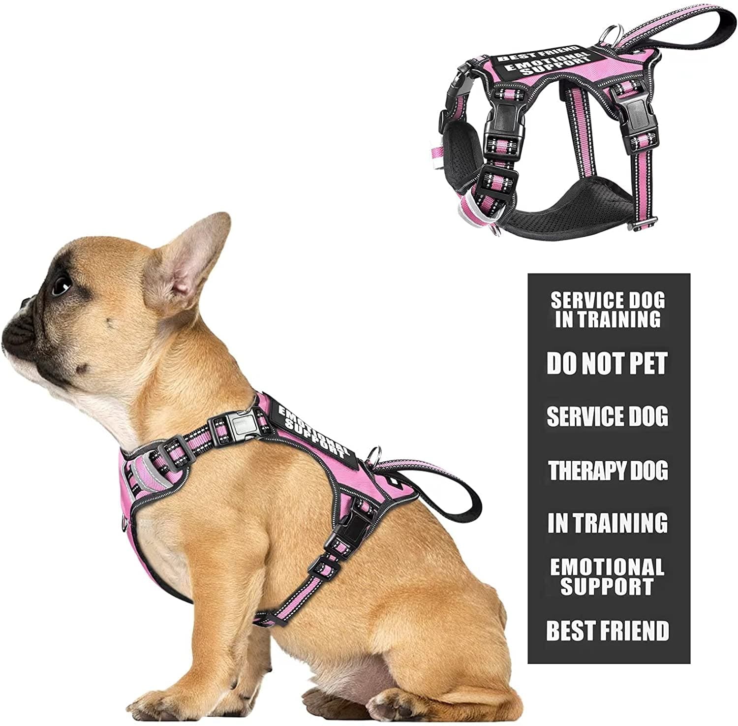 WINSEE Service Dog Vest No Pull Dog Harness with 7 Dog Patches, Reflective Pet Harness with Durable Soft Padded Handle for Training Small, Medium, Large, and Extra-Large Dogs (Large, Red) Animals & Pet Supplies > Pet Supplies > Dog Supplies > Dog Apparel WINSEE Pink Small 