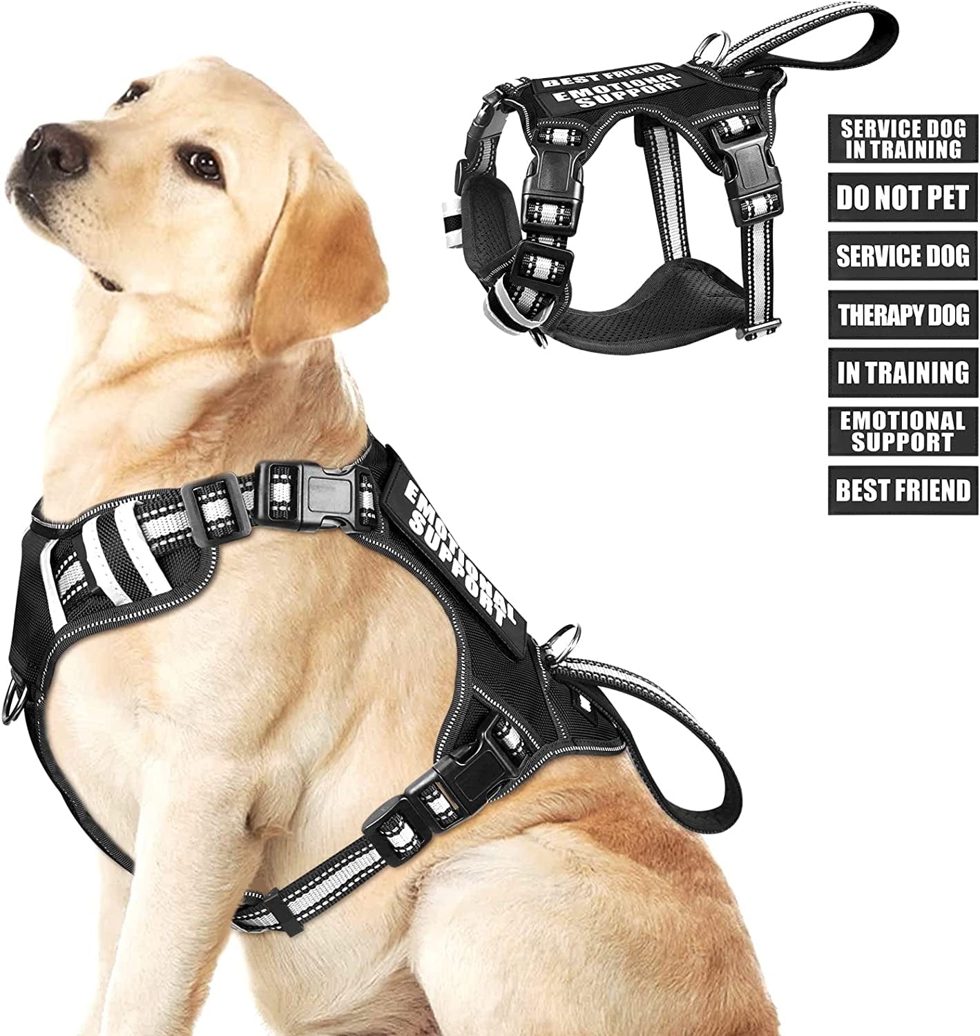 WINSEE Service Dog Vest No Pull Dog Harness with 7 Dog Patches, Reflective Pet Harness with Durable Soft Padded Handle for Training Small, Medium, Large, and Extra-Large Dogs (Large, Red) Animals & Pet Supplies > Pet Supplies > Dog Supplies > Dog Apparel WINSEE Black Large 