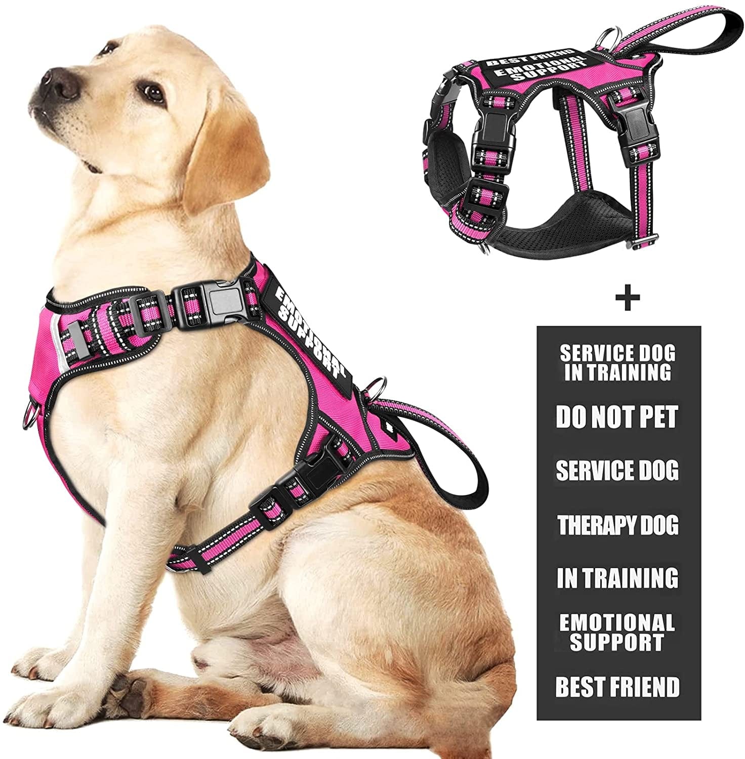 WINSEE Service Dog Vest No Pull Dog Harness with 7 Dog Patches, Reflective Pet Harness with Durable Soft Padded Handle for Training Small, Medium, Large, and Extra-Large Dogs (Large, Red) Animals & Pet Supplies > Pet Supplies > Dog Supplies > Dog Apparel WINSEE Rose Pink Large 