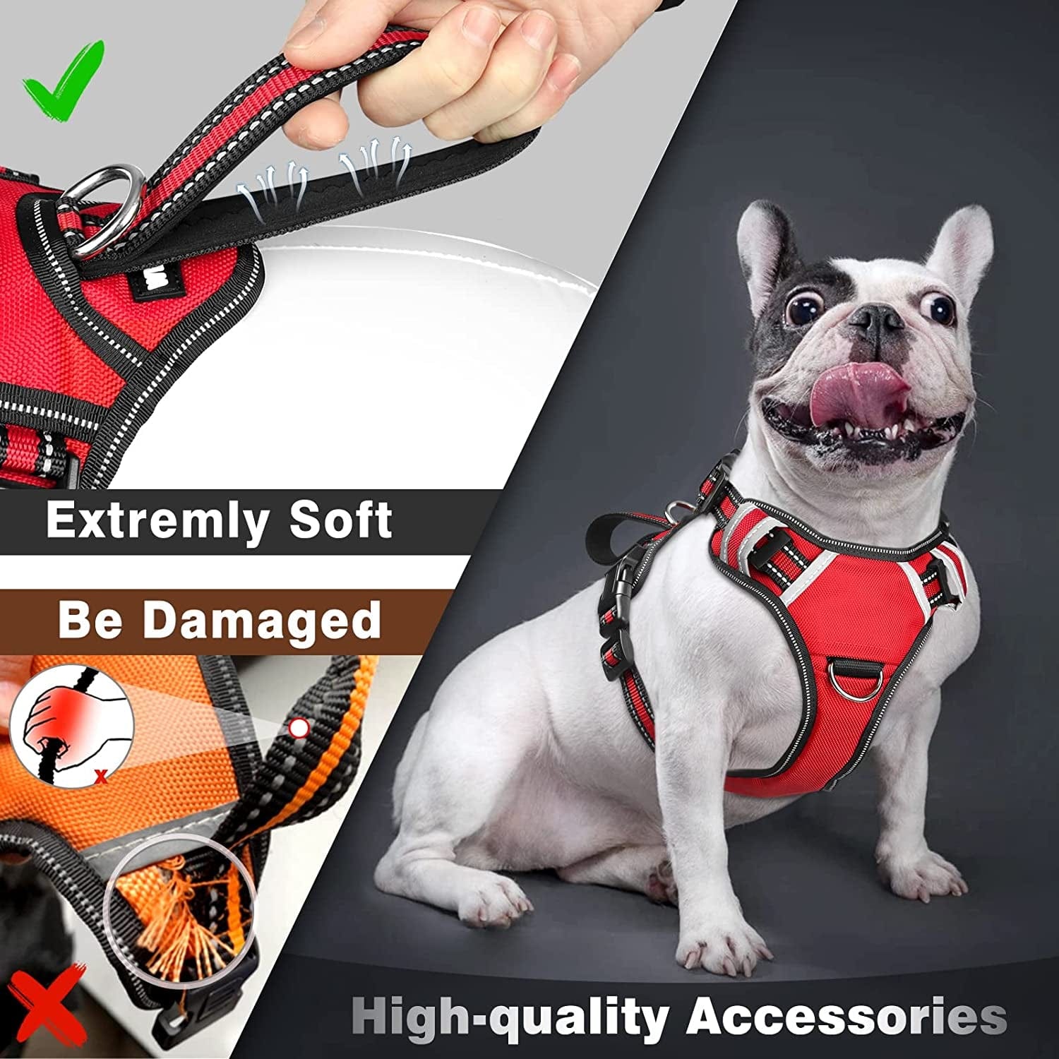 WINSEE Service Dog Vest No Pull Dog Harness with 7 Dog Patches, Reflective Pet Harness with Durable Soft Padded Handle for Training Small, Medium, Large, and Extra-Large Dogs (Large, Red) Animals & Pet Supplies > Pet Supplies > Dog Supplies > Dog Apparel WINSEE   