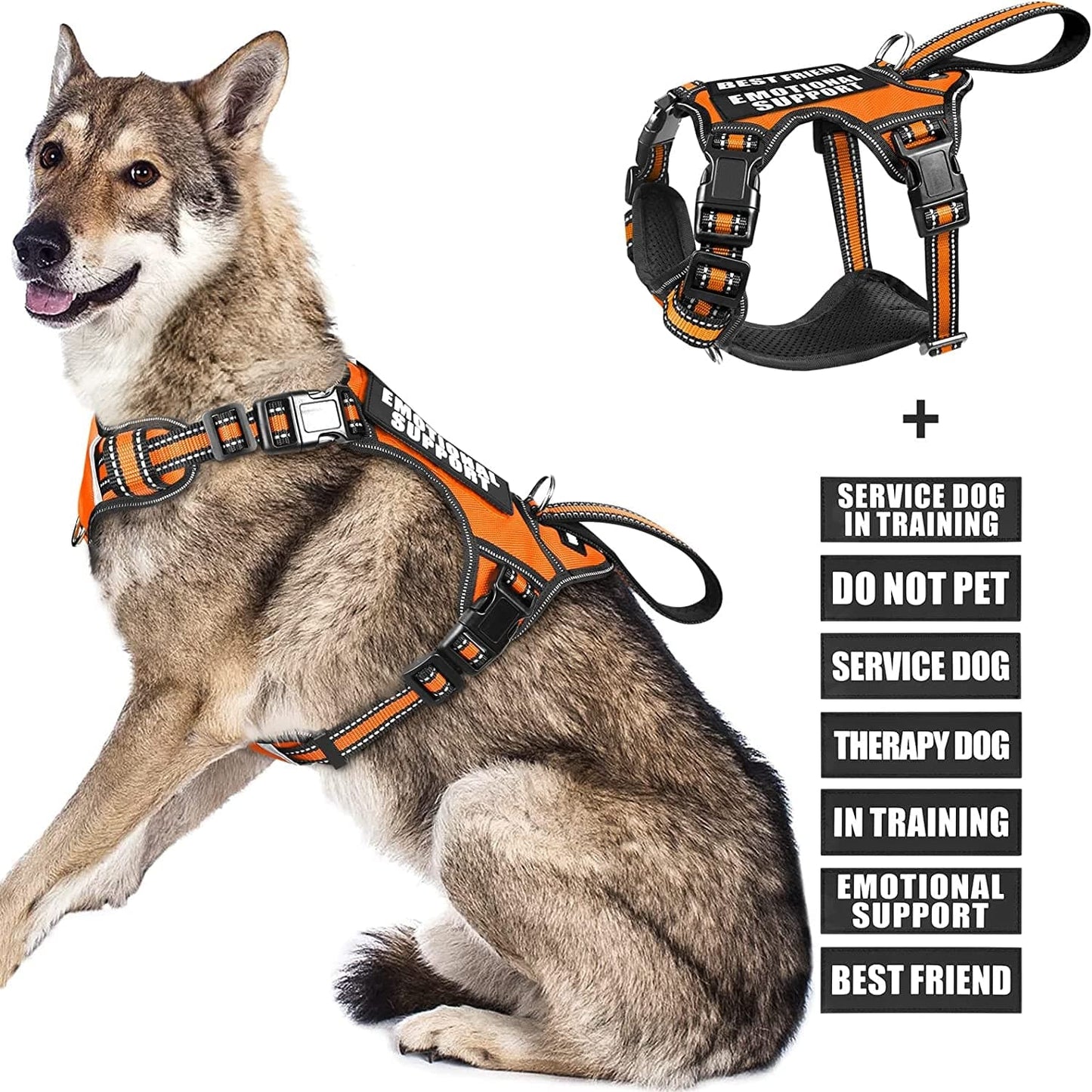 WINSEE Service Dog Vest No Pull Dog Harness with 7 Dog Patches, Reflective Pet Harness with Durable Soft Padded Handle for Training Small, Medium, Large, and Extra-Large Dogs (Large, Red) Animals & Pet Supplies > Pet Supplies > Dog Supplies > Dog Apparel WINSEE Orange X-Large 