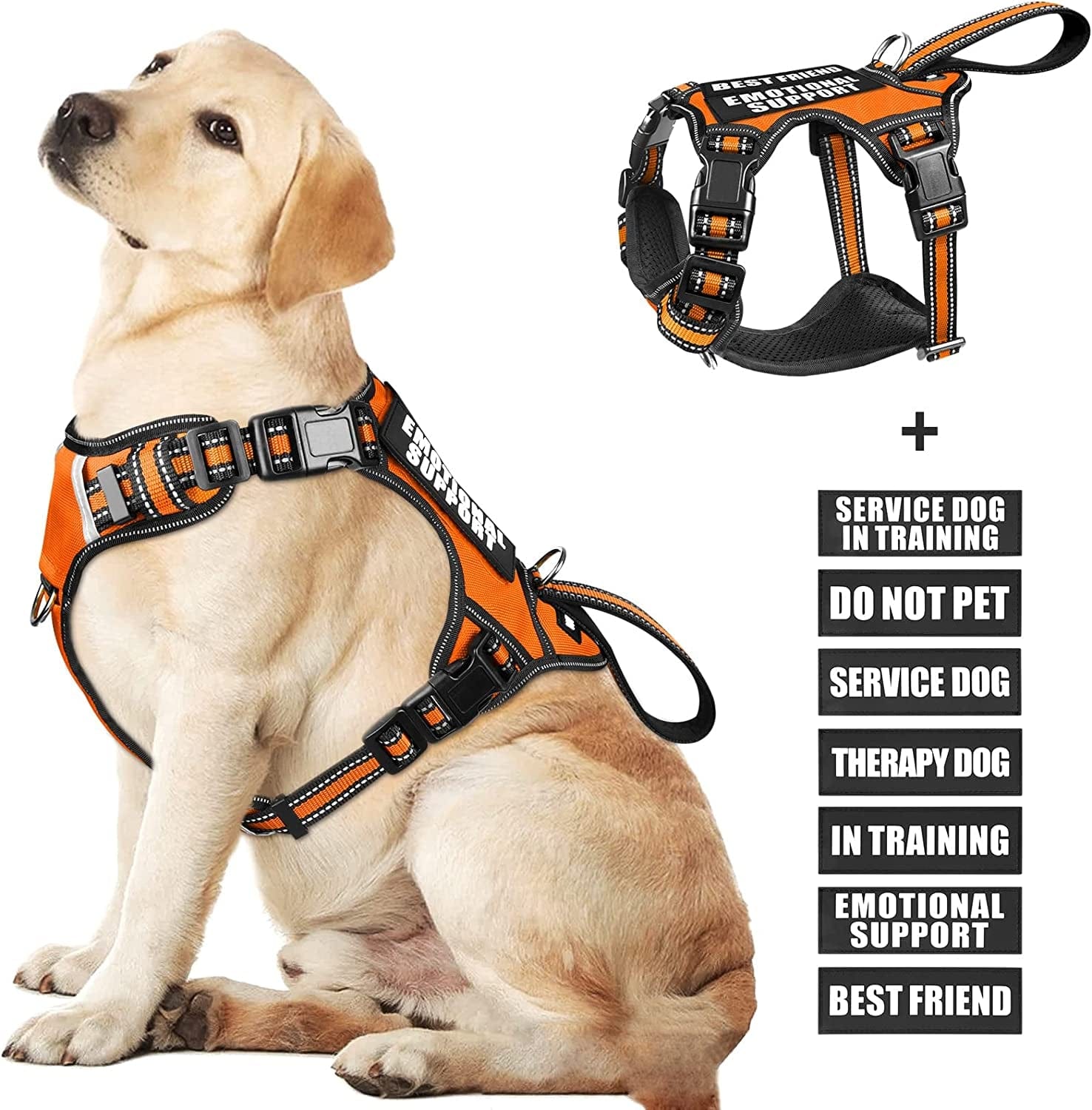 WINSEE Service Dog Vest No Pull Dog Harness with 7 Dog Patches, Reflective Pet Harness with Durable Soft Padded Handle for Training Small, Medium, Large, and Extra-Large Dogs (Large, Red) Animals & Pet Supplies > Pet Supplies > Dog Supplies > Dog Apparel WINSEE Orange Large 
