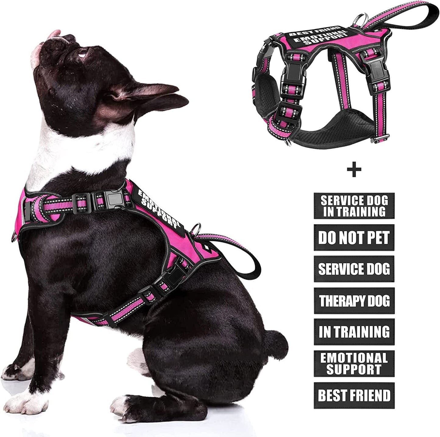 WINSEE Service Dog Vest No Pull Dog Harness with 7 Dog Patches, Reflective Pet Harness with Durable Soft Padded Handle for Training Small, Medium, Large, and Extra-Large Dogs (Large, Red) Animals & Pet Supplies > Pet Supplies > Dog Supplies > Dog Apparel WINSEE Rose Pink Medium 