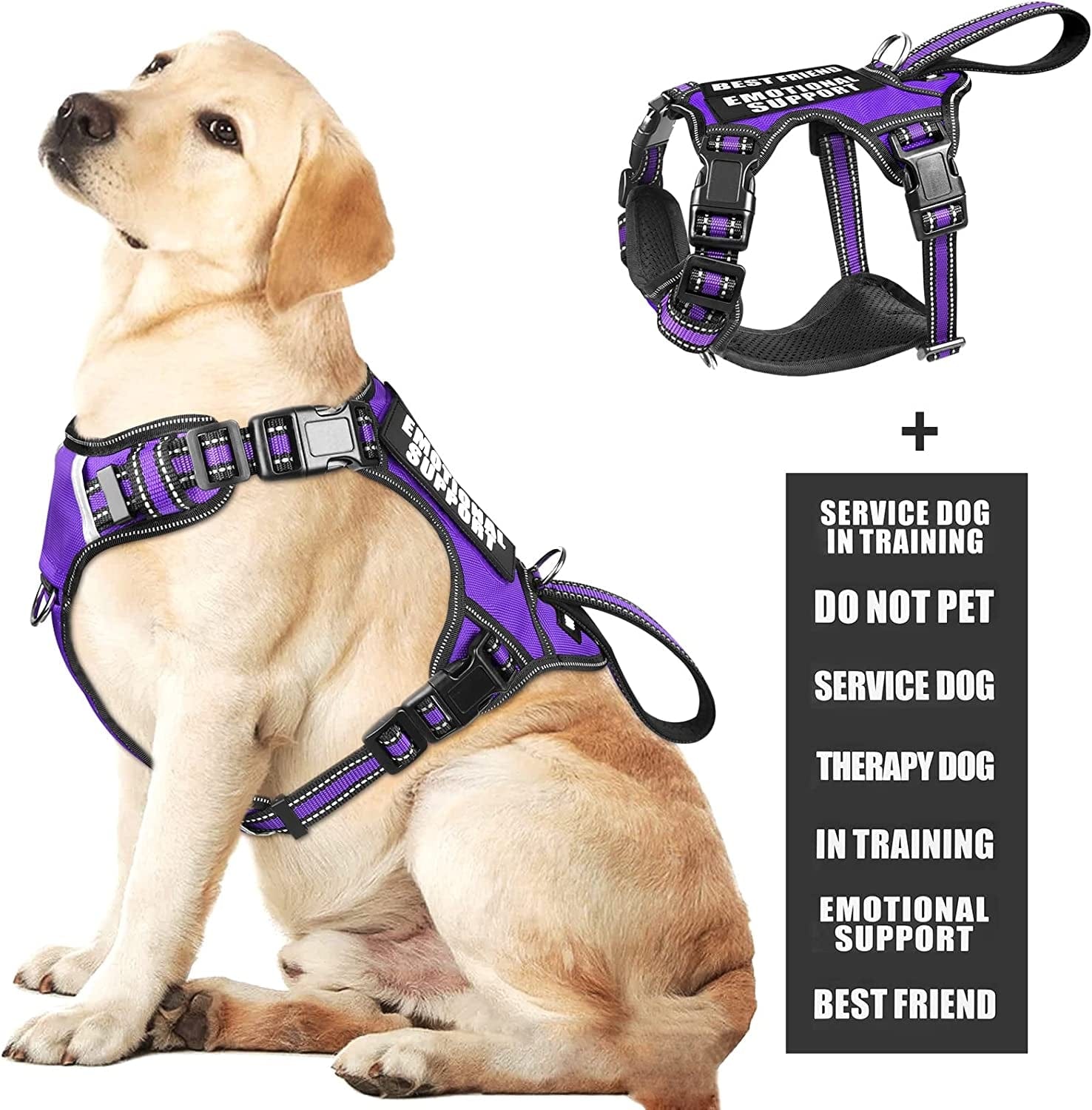 WINSEE Service Dog Vest No Pull Dog Harness with 7 Dog Patches, Reflective Pet Harness with Durable Soft Padded Handle for Training Small, Medium, Large, and Extra-Large Dogs (Large, Red) Animals & Pet Supplies > Pet Supplies > Dog Supplies > Dog Apparel WINSEE Purple Large 