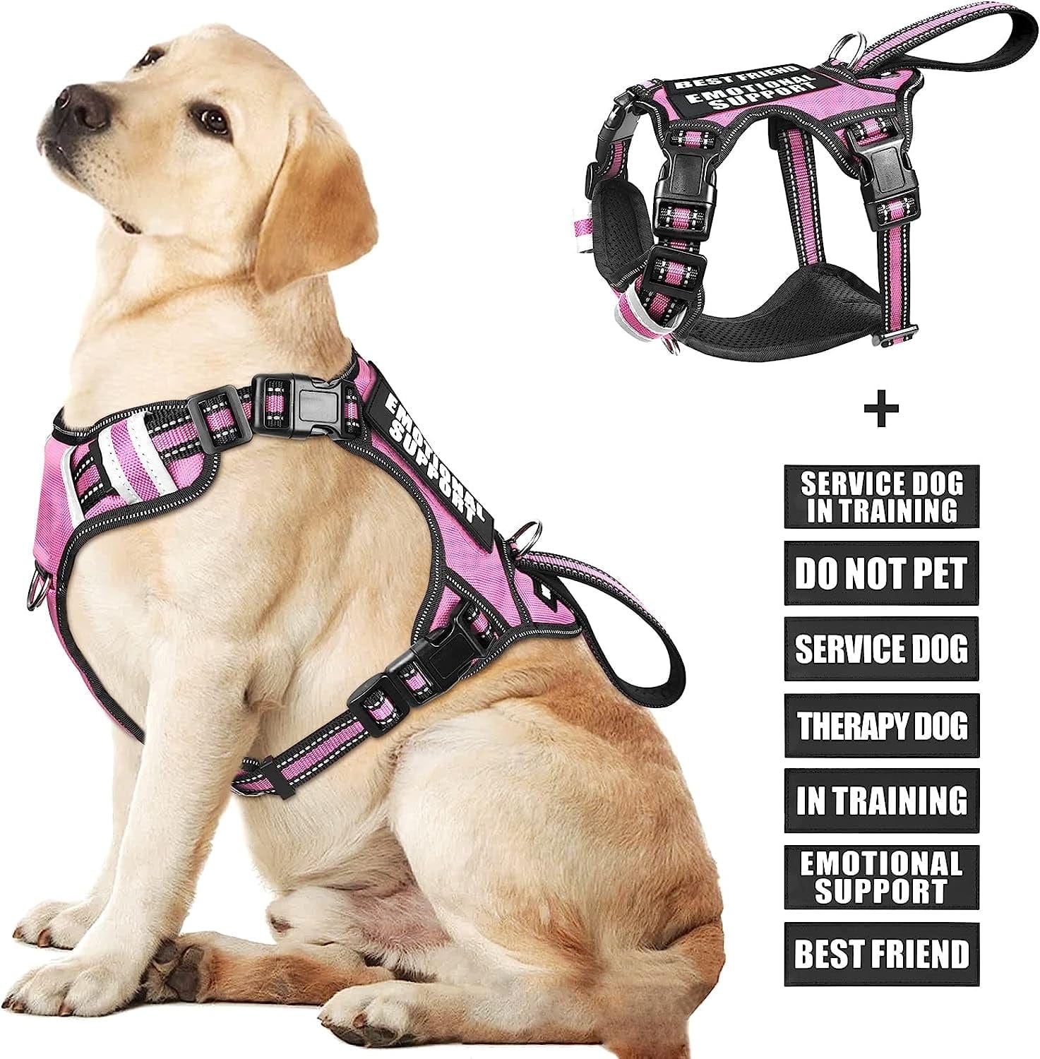 WINSEE Service Dog Vest No Pull Dog Harness with 7 Dog Patches, Reflective Pet Harness with Durable Soft Padded Handle for Training Small, Medium, Large, and Extra-Large Dogs (Large, Red) Animals & Pet Supplies > Pet Supplies > Dog Supplies > Dog Apparel WINSEE Pink Large 