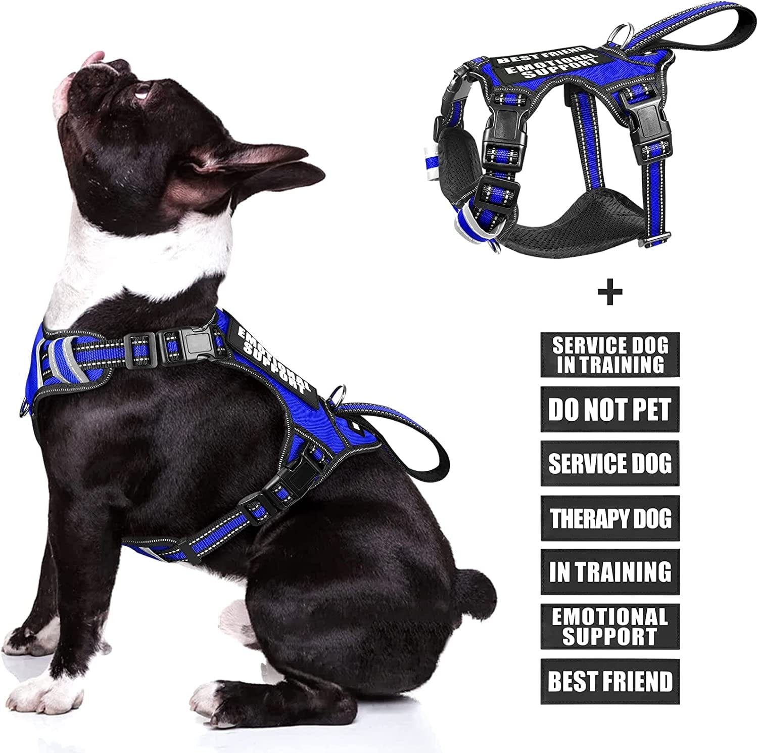 WINSEE Service Dog Vest No Pull Dog Harness with 7 Dog Patches, Reflective Pet Harness with Durable Soft Padded Handle for Training Small, Medium, Large, and Extra-Large Dogs (Large, Red) Animals & Pet Supplies > Pet Supplies > Dog Supplies > Dog Apparel WINSEE Dark Blue Medium 