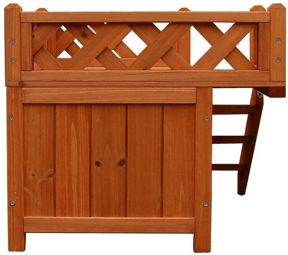 Wintue 2 Layers Confidence Pet Wooden Dog House Living House Kennel with Balcony Wood Color Animals & Pet Supplies > Pet Supplies > Dog Supplies > Dog Houses Wintue