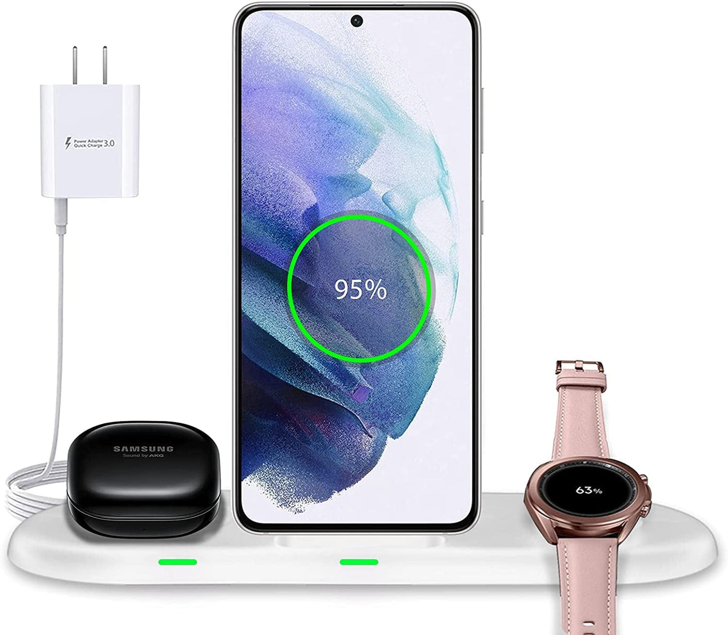 Wireless Charging Station 3 in 1, Fast Wireless Charger for Samsung Galaxy Watch 4, Active 2 Series and Galaxy Buds Series, Phone Charger Stand Dock Compatible with Samsung Galaxy S22 S20 Note(Black) Electronics > GPS Accessories > GPS Cases Aukvite White