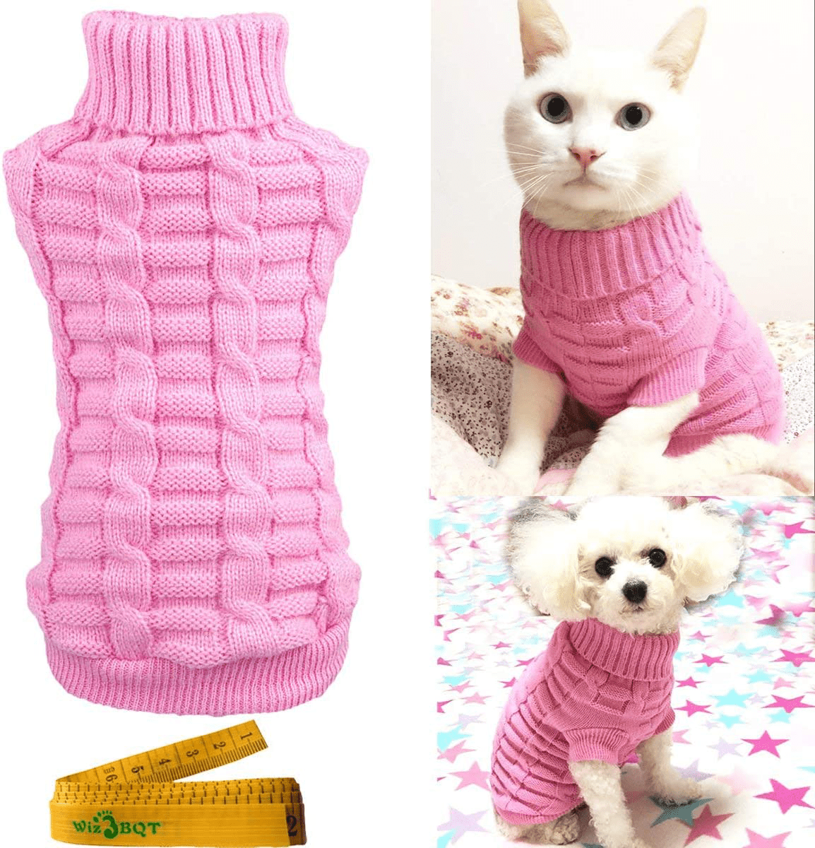 Wiz BBQT Knitted Braid Plait Turtleneck Sweater Knitwear Outerwear for Dogs & Cats Animals & Pet Supplies > Pet Supplies > Cat Supplies > Cat Apparel Wiz BBQT Pink Medium
