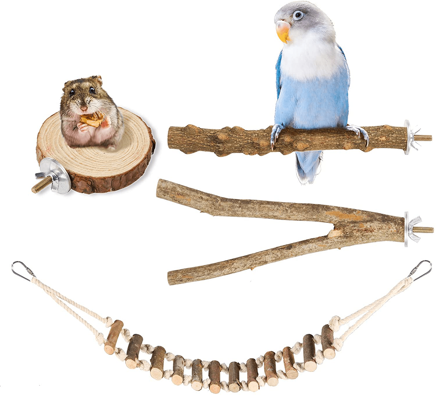 4 Pack Natural Wood Bird Perch for Bird Cages,Parrot Stand Perch Platf –  KOL PET