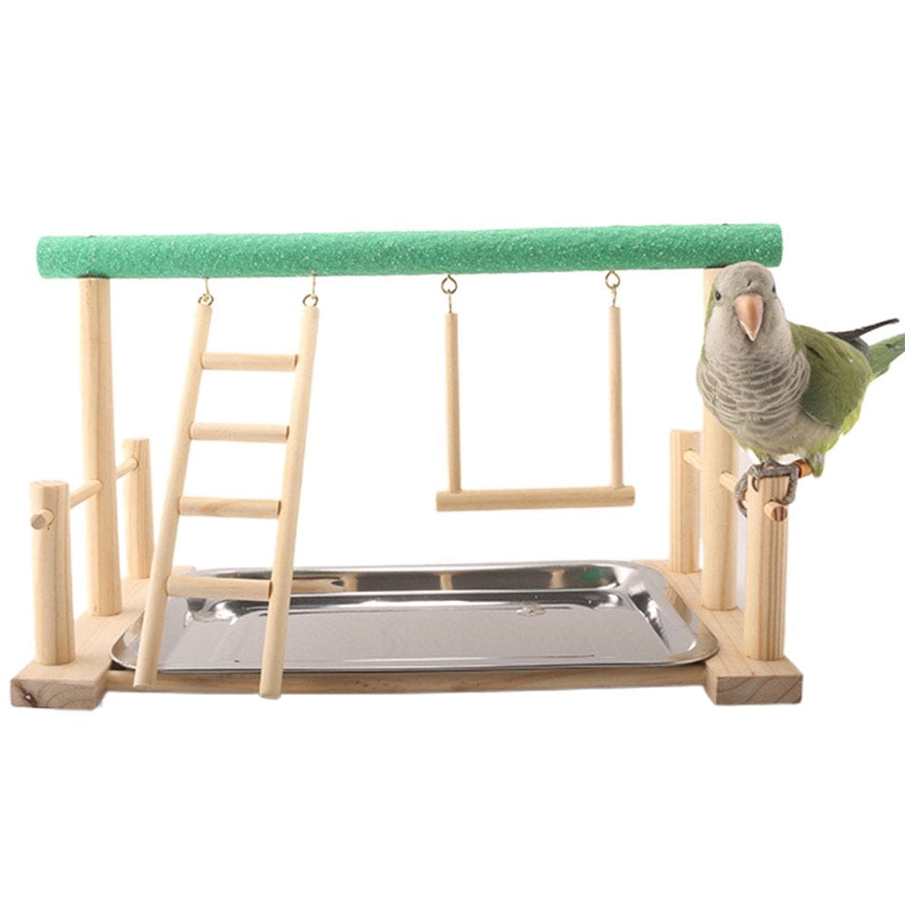 Wood Parrot Playstand Perch Playstand Gym Stand Playpen Ladder with Feed Cups Animals & Pet Supplies > Pet Supplies > Bird Supplies > Bird Gyms & Playstands Teucfsky