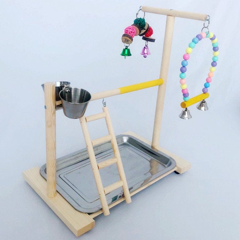 Wooden Bird Perch Stand Parrot Platform Playground Exercise Gym Playstand Ladder Interactive Toys with Feeder Cups Animals & Pet Supplies > Pet Supplies > Bird Supplies > Bird Gyms & Playstands Trjgtas