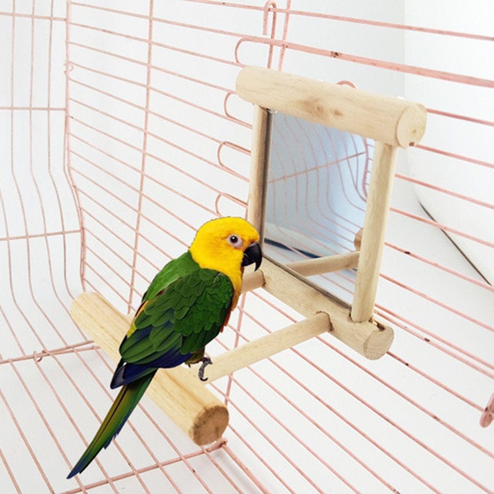 Wooden Bird Toy Mirror Parrots Small Birds Parrot Toys Pet Climb Cage Swing Toy Accessories Animals & Pet Supplies > Pet Supplies > Bird Supplies > Bird Cage Accessories Alvena