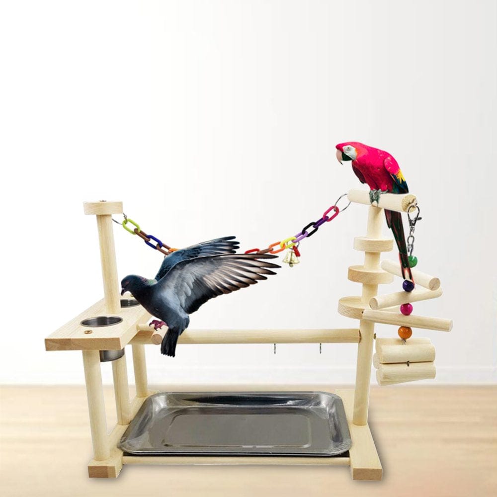 Wooden Parrot Playstand Gym Ladder with Feeder Cups Exercise Bird Play Stand Animals & Pet Supplies > Pet Supplies > Bird Supplies > Bird Gyms & Playstands Baoblaze