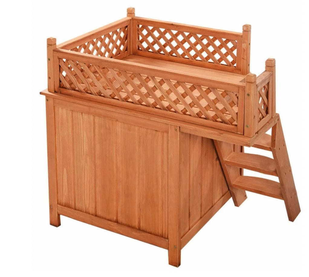 Wooden Puppy Pet Dog House Wood Room In/Outdoor Raised Roof Balcony Bed Shelter Animals & Pet Supplies > Pet Supplies > Dog Supplies > Dog Houses Zenaida Mart