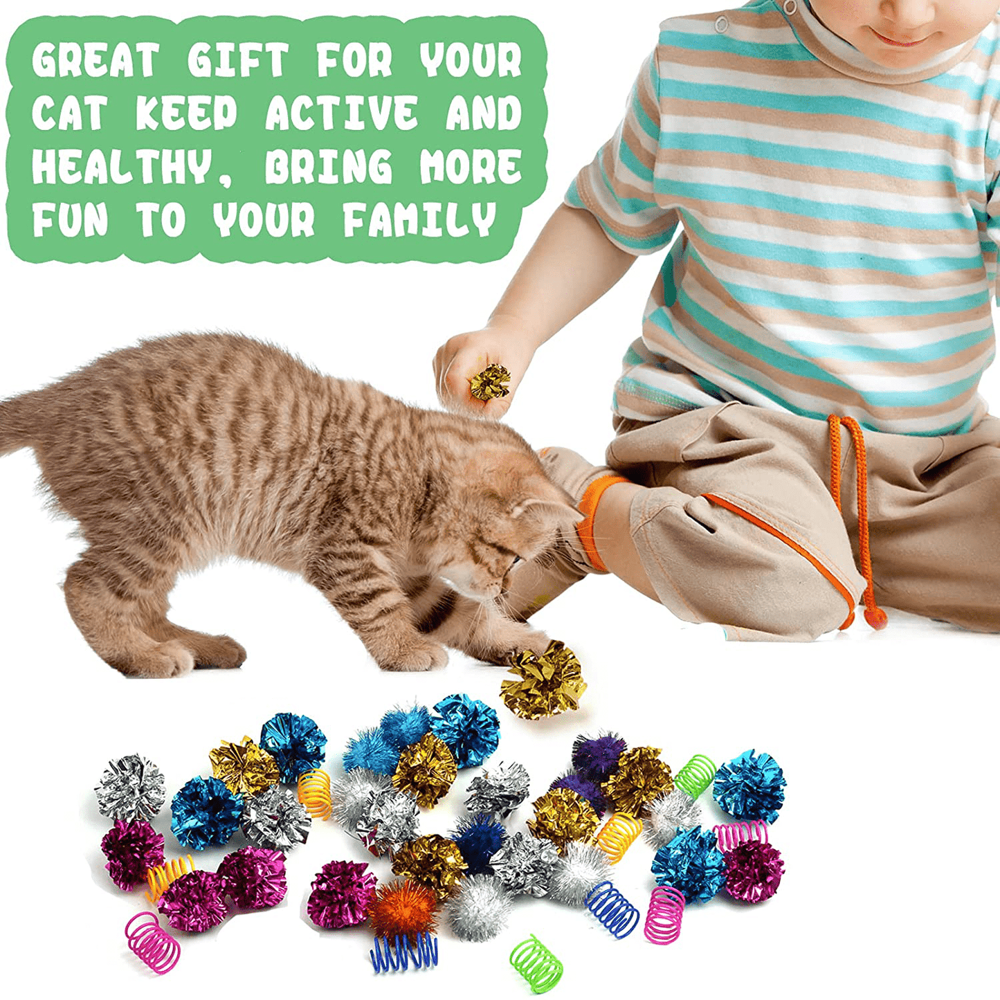 WSYUB 40Pcs Crinkle Balls Cat Toy and Spring- 20Pcs Mylar Crinkle Ball Cat Toy, 10Pcs Sparkle Ball Tinsel Pom Poms Glitter, 10 Plastic Spring Cat Toy, Richful Cat’S Favorite Toy Set for Interacting Animals & Pet Supplies > Pet Supplies > Cat Supplies > Cat Toys WSYUB