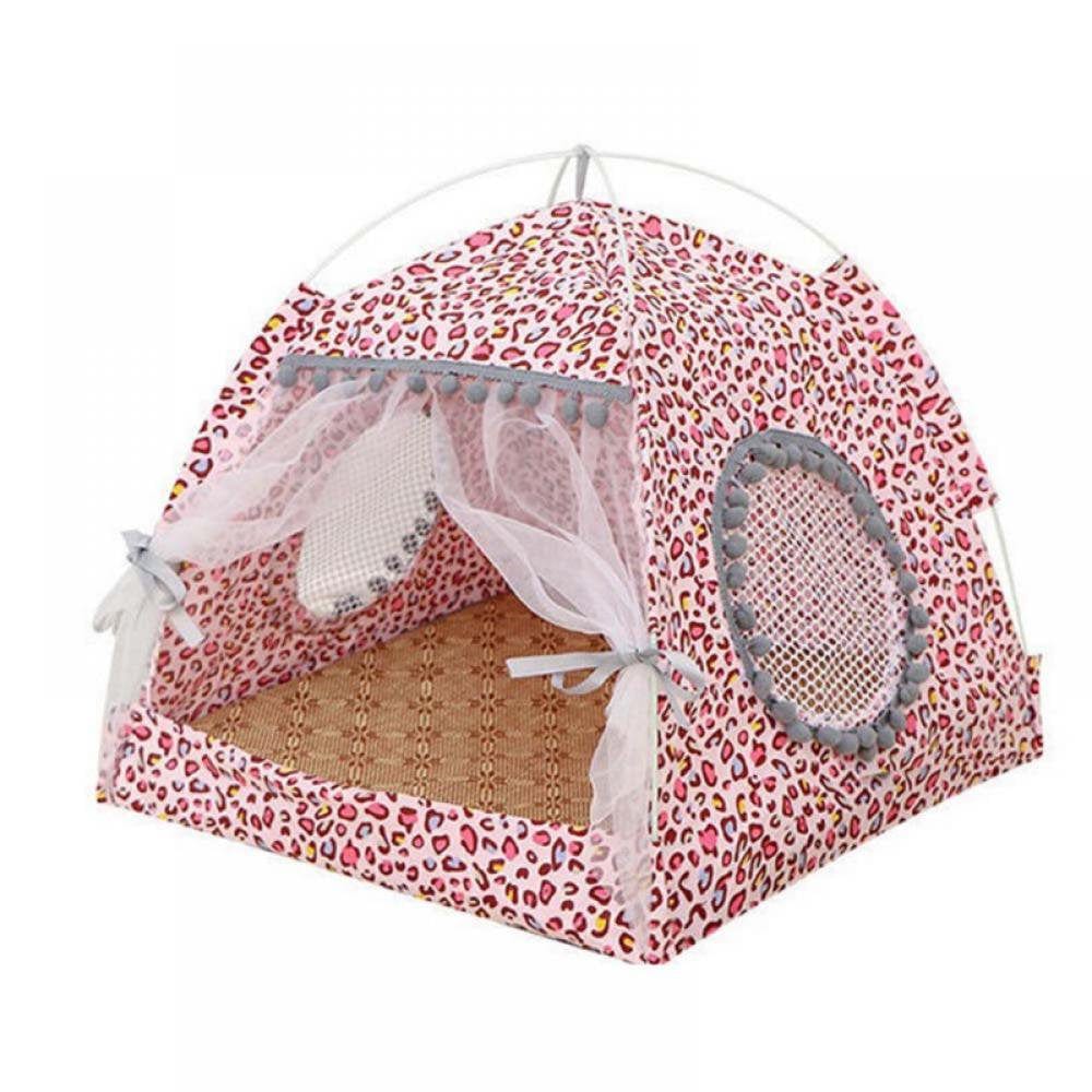 Wuffmeow Pets Tent House Portable Washable Breathable Outdoor Indoor Kennel Small Dogs Accessories Animals & Pet Supplies > Pet Supplies > Dog Supplies > Dog Houses Wuff Meow L within 6 kg Leopard pink