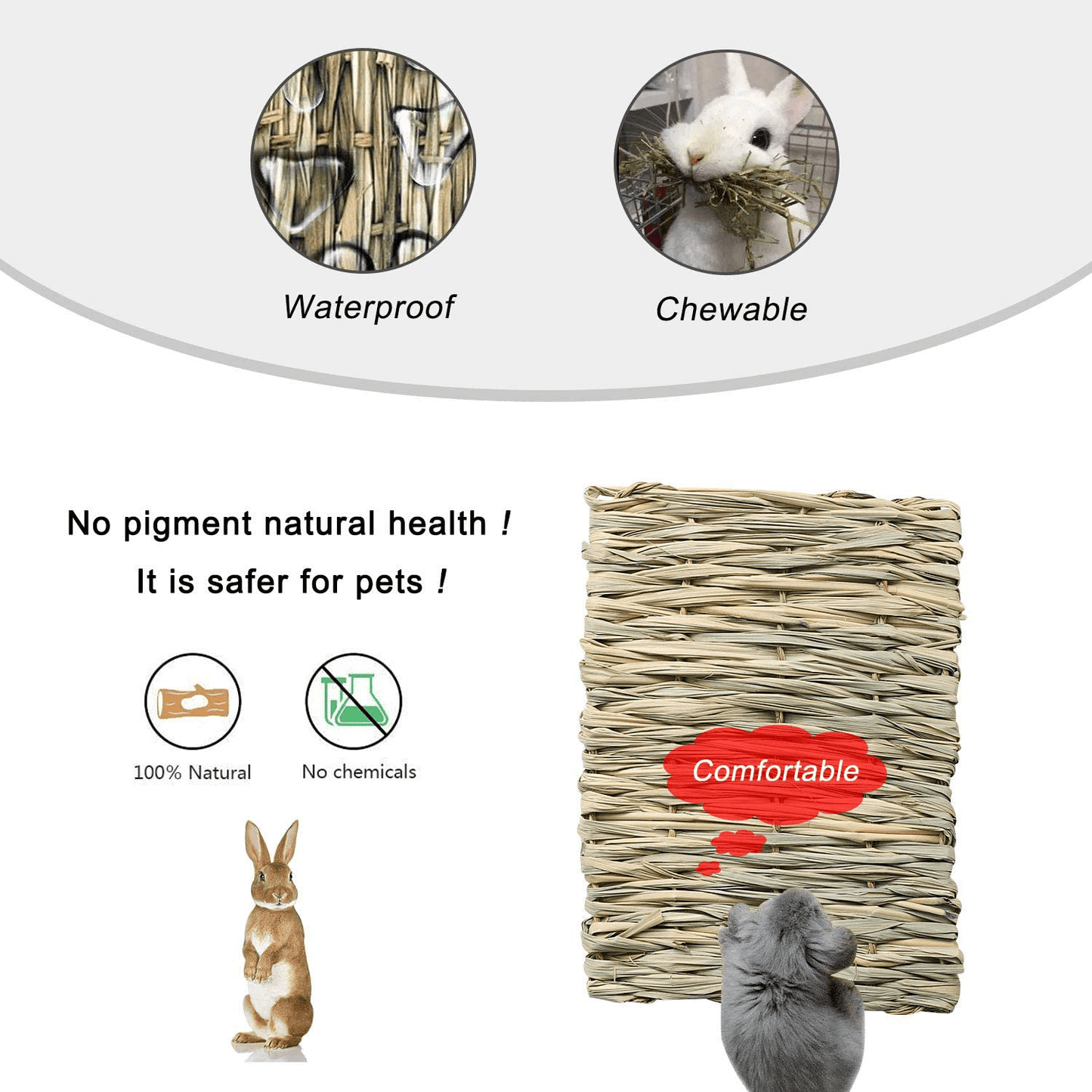 WUHOSTAM 4 Pack Grass Mat for Rabbits Natural Hay Woven Bed Mat for Sleeping, Chewing, Nesting, Play Toy Mats for Guinea Pig Parrot Rabbit Bunny Hamster Rat Animals & Pet Supplies > Pet Supplies > Small Animal Supplies > Small Animal Bedding WUHOSTAM