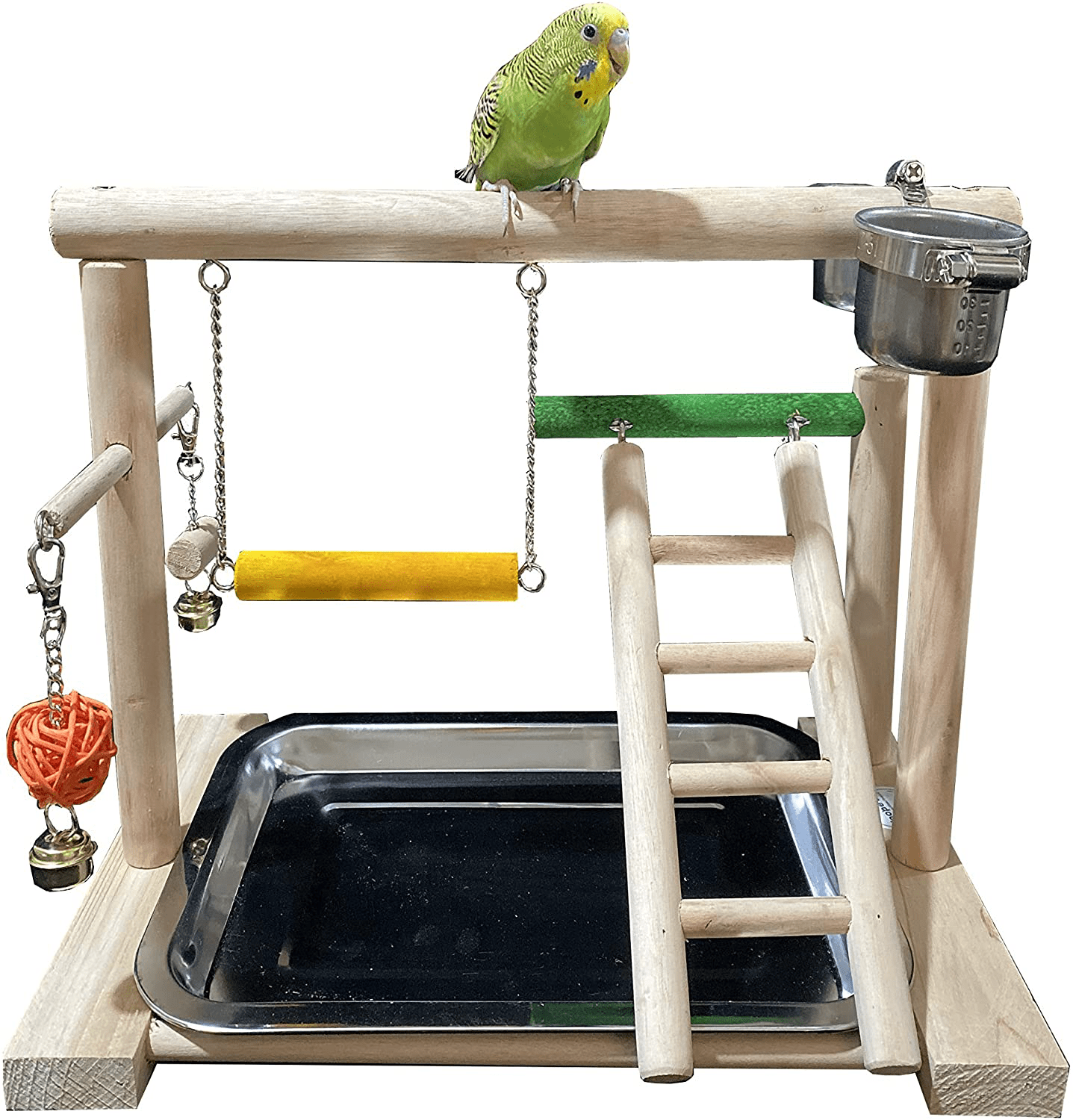Wyunpets Bird Perch Playground Parrot Gym Stand with Feeder Seed Cups Ladder Bell Color Toys Conure Parakeet Macaw Cockatiel Finch Small Animals Animals & Pet Supplies > Pet Supplies > Bird Supplies > Bird Gyms & Playstands WYunPets