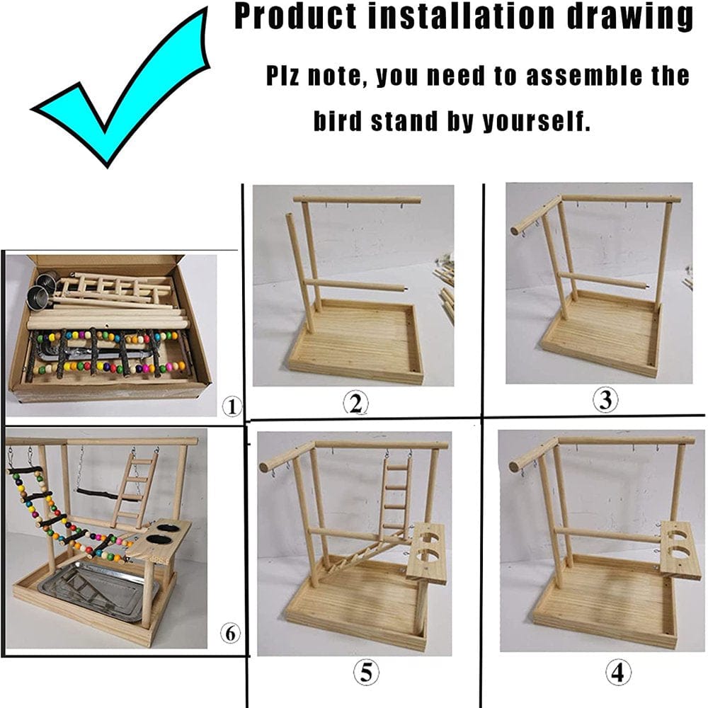 XCHENBI Parrots Playground, Bird Play Gym Wood Perch Stand Colours Climb Ladders Swing Chewing Toys with Parakeet Feeding Cups Exercise Activity Center for Conure Cockatiel Lovebirds(Include a Tray) Animals & Pet Supplies > Pet Supplies > Bird Supplies > Bird Gyms & Playstands XCHENBI