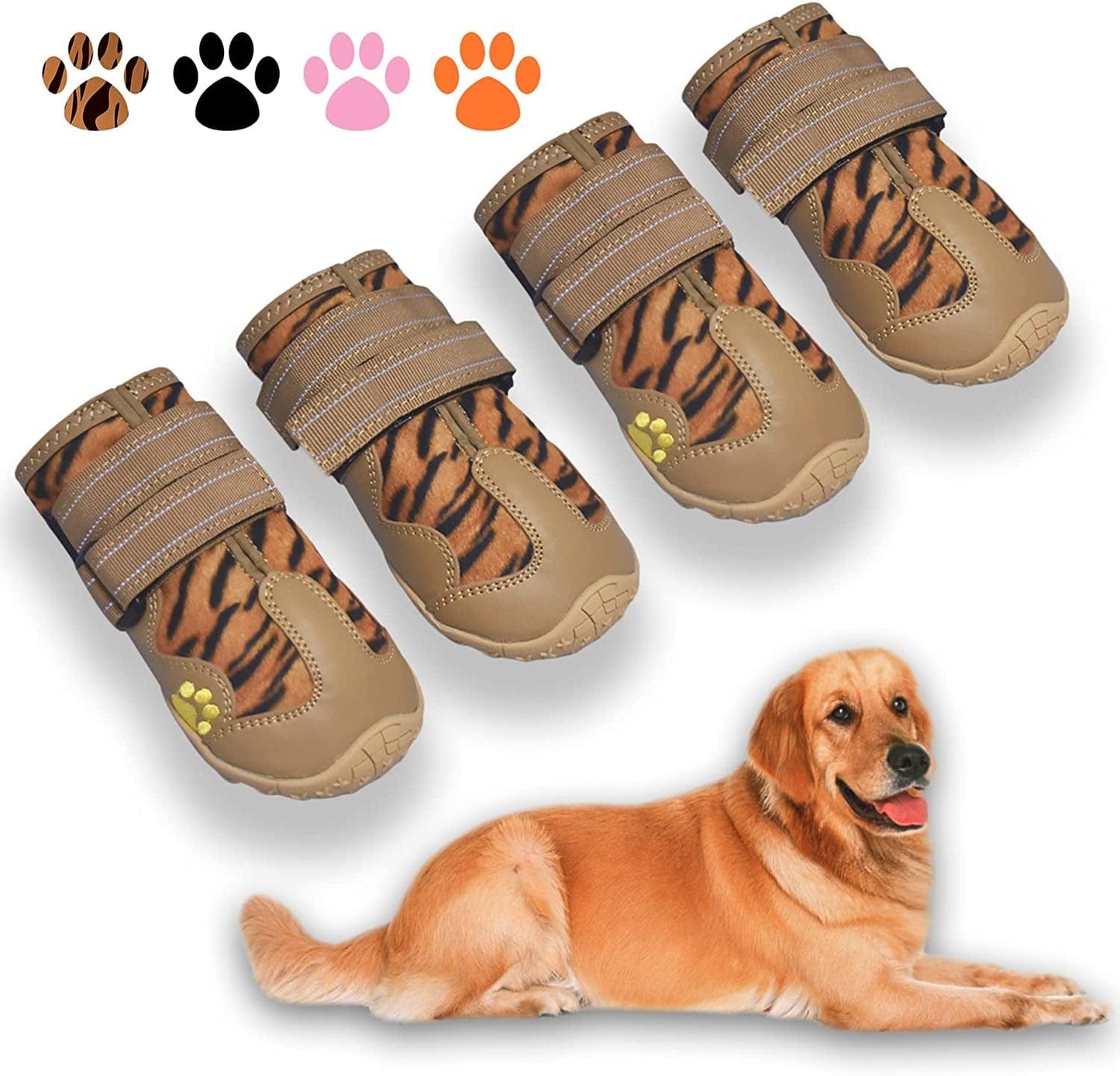XSY&G Dog Boots,Waterproof Dog Shoes,Dog Booties with Reflective Rugged Anti-Slip Sole and Skid-Proof,Outdoor Dog Shoes for Medium Dogs 4Pcs-Size5 Animals & Pet Supplies > Pet Supplies > Dog Supplies > Dog Apparel XSY&G Leopard Size 2:(2.4''x1.7'')(L*W) for 18-27 lbs