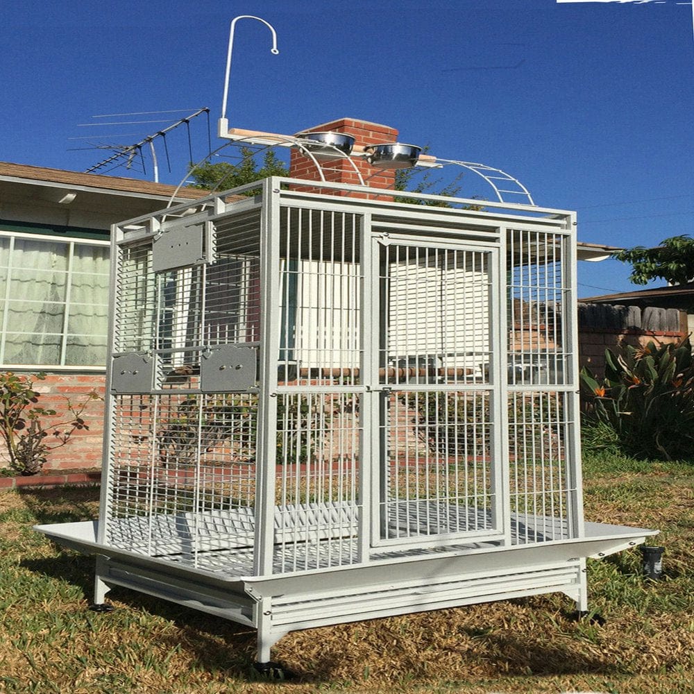 Xx-Large 32" X 23" X 66"H Elegant and Durable Wrought Iron Bird Parrot Rolling Cage Double Ladders Open Play Top Perch Stand with Seed Guard Animals & Pet Supplies > Pet Supplies > Bird Supplies > Bird Ladders & Perches Mcage