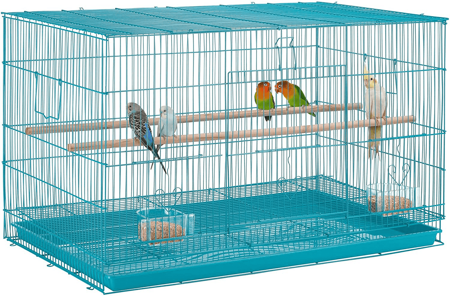 Yaheetech 30'' Length Flight Bird Cage Iron Flight Parrot Cage for Small Parrots Parakeets Cockatiels Budgies Conures Quaker Parrot,Black Animals & Pet Supplies > Pet Supplies > Bird Supplies > Bird Cages & Stands Yaheetech Teal Blue Single Story