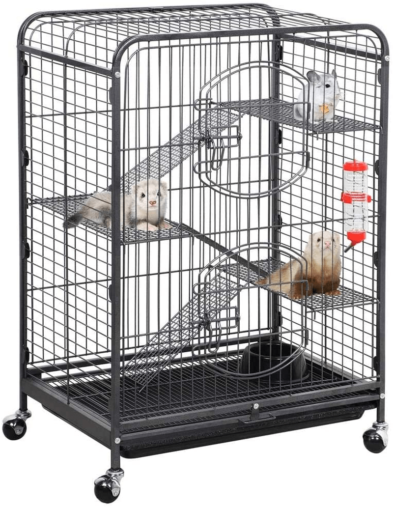 YAHEETECH 37/52-Inch Metal Ferret Chinchilla Cage Small Animals Hutch with 2 Front Doors/3 Front Doors/Feeder/Wheels for Squirrel Indoor Outdoor Animals & Pet Supplies > Pet Supplies > Small Animal Supplies > Small Animal Habitat Accessories Yaheetech Black 37"