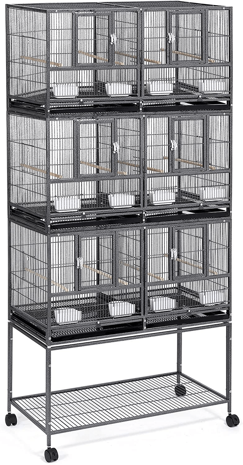Yaheetech 41.5" Stackable Divided Breeder Breeding Parakeet Bird Cage for Canaries Cockatiels Lovebirds Finches Budgies Small Parrots with Rolling Stand Animals & Pet Supplies > Pet Supplies > Bird Supplies > Bird Cage Accessories Yaheetech Black Tripple Story