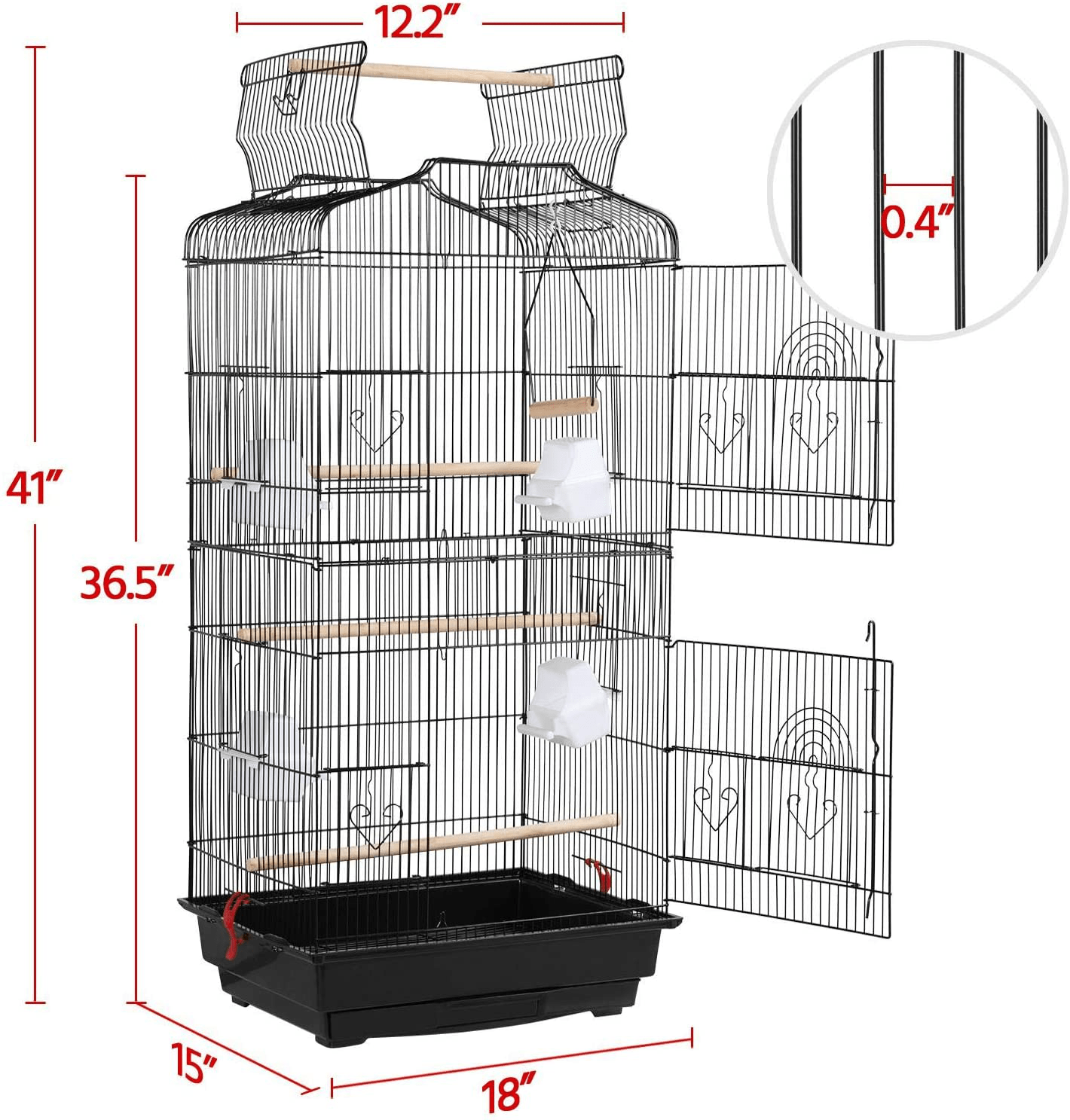 Yaheetech 41-Inch Open Play Top Medium Size Quaker Parrot Bird Cage Cockatiel Indian Ring Neck Sun Parakeet Green Cheek Conures Lovebirds Budgies Canary Finch Parrotlet Portable Bird Cage, Black Animals & Pet Supplies > Pet Supplies > Bird Supplies > Bird Cages & Stands Yaheetech