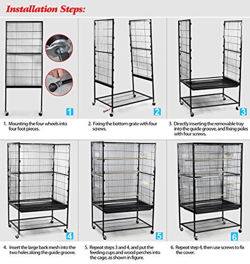 Yaheetech 52''Bird Cage Large Wrought Iron Flight Cage with Rolling Stand+2 Doors+4 Feeder Trays+2 Perches for Parrot Cockatiel Cockatoo Parakeet Finches Animals & Pet Supplies > Pet Supplies > Bird Supplies > Bird Cages & Stands Yaheetech