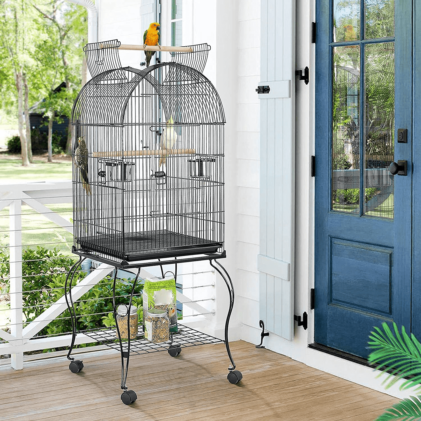 Yaheetech 59-Inch Dome Open Top Large Medium Parrot Bird Cage on Stand for Sun Parakeets Conures Quaker Parrot Rolling Cockatiel Bird Cage Animals & Pet Supplies > Pet Supplies > Bird Supplies > Bird Cages & Stands Yaheetech