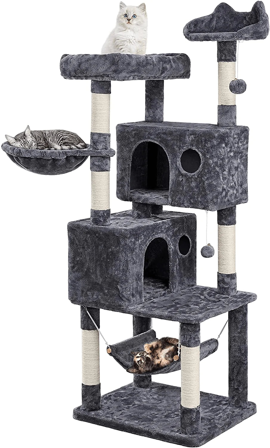 YAHEETECH 64.5In Extra Large Multi-Level Cat Tree Kittens Play House Condo with Platform, Perch Hammock & Scratching Posts, Dark Gray Animals & Pet Supplies > Pet Supplies > Cat Supplies > Cat Furniture Yaheetech Dark gray
