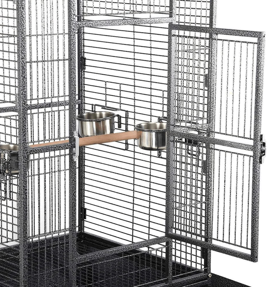 Yaheetech 69-Inch Wrought Iron Rolling Large Parrot Bird Cage for African Grey Small Quaker Amazon Parrot Cockatiel Sun Parakeet Green Cheek Conure Dove Lovebird Budgie Play Top Bird Cage with Stand Animals & Pet Supplies > Pet Supplies > Bird Supplies > Bird Cages & Stands Yaheetech